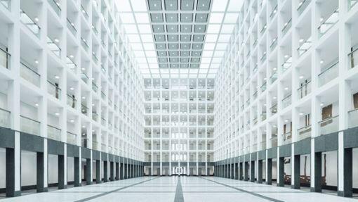 Hell und transparent erscheint das Atrium des Neubaus des Bundesnachrichtendienstes.