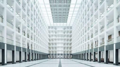 Hell und transparent erscheint das Atrium des Neubaus des Bundesnachrichtendienstes. Hell und transparent erscheint das Atrium des Neubaus des Bundesnachrichtendienstes.