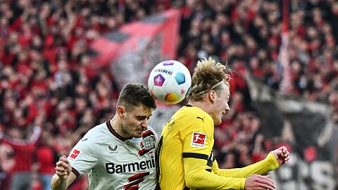 Leverkusens Josip Stanisic und Dortmunds Julian Brandt kämpfen um den Ball.