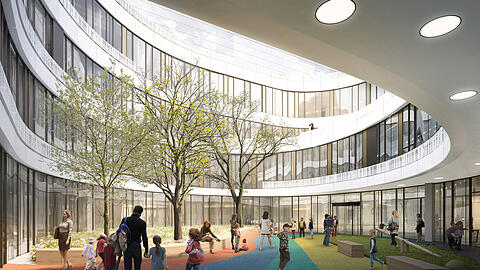 Vier Innenhöfe sorgen für viel Tageslicht. Die Architekten wollten eine helle, freundliche Atmosphäre für die Kinder schaffen.