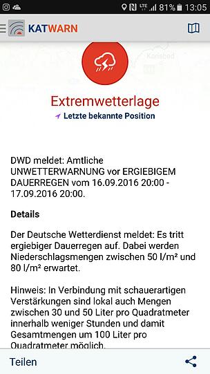 Vorsicht vor ergiebigem Dauerregen in München: Über die App KATWARN haben User eine Wetterwarnung für heute und morgen erhalten.