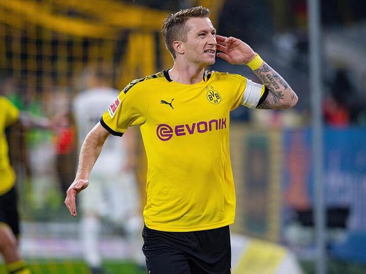 Dortmunds Kapitän Marco Reus bejubelt den Siegtreffer zum 1:0 gegen Gladbach.
