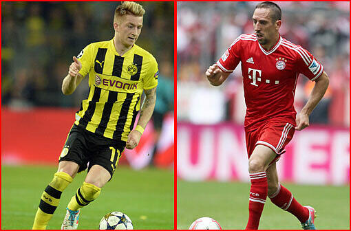 Jeder siebte Schuss zappelt im Netz: Marco Reus (links) traf in der Champions League viermal. Bayerns Franck Ribéry glänzt mit durchschnittlich 79 Ballkontakte pro Spiel &ndash; stark.