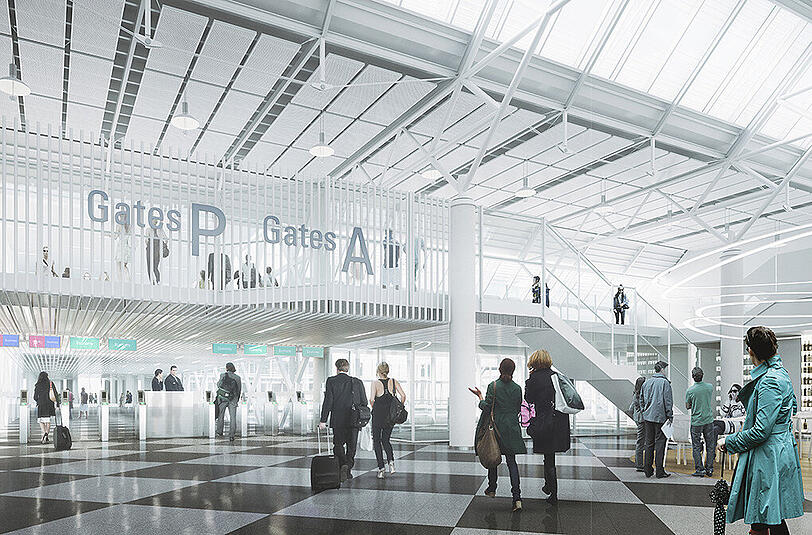 Die Visualisierungen zum neuen Anbau am Flughafen.