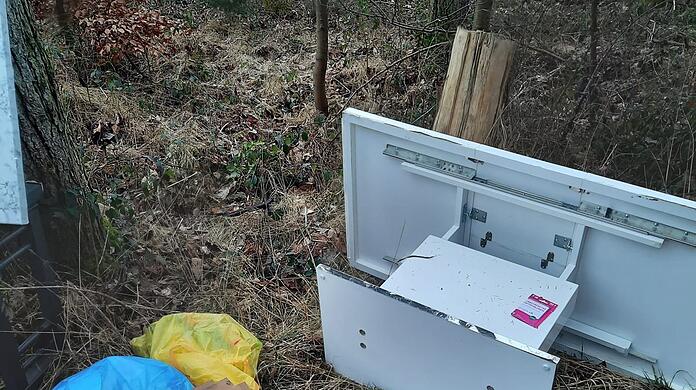Containerschränke, einen Schreibtisch, Stühle, sogar eine Kaffeemaschine: All dies hat Rosenbaum in einem Waldstück gefunden.
