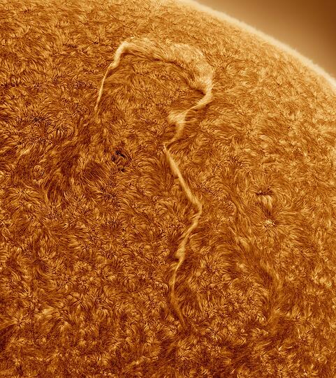 Bestes Sonnen-Bild: mit einem Fragezeichen in der Mitte (Plasma, geformt durch magnetische Felder).