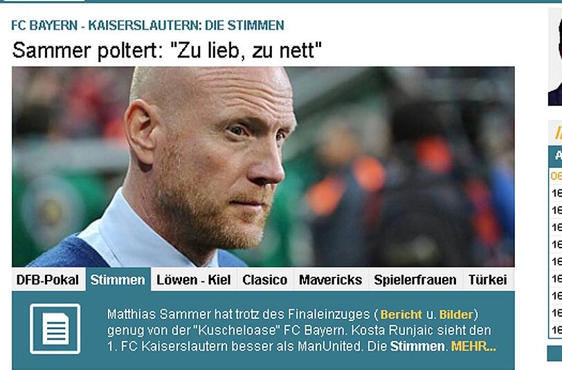 Das Portal sport.1de macht mit der Kritik von Bayerns Sportdirektor Matthias Sammer auf.