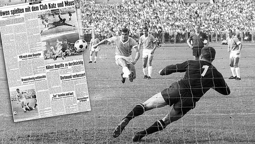 Rudi Brunnenmeier versenkt den Elfmeter zum 1:0 - lesen Sie hier den Original-Artikel der AZ vom 22.August 1965! Rudi Brunnenmeier versenkt den Elfmeter zum 1:0 - lesen Sie hier den Original-Artikel der AZ vom 22.August 1965!