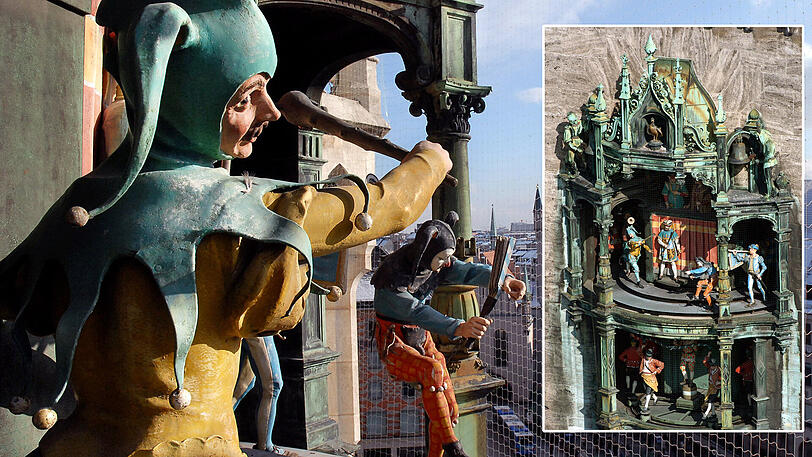 Das Glockenspiel im Münchner Rathaus. Die Figuren in der oberen Etage müssen restauriert werden.