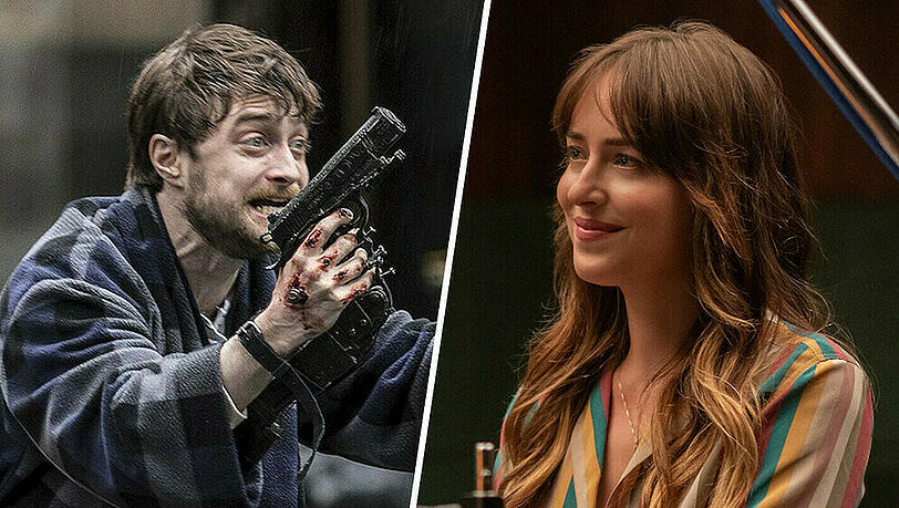 Daniel Radcliffe in "Guns Akimbo" und Dakota Johnson in "The High Note". Daniel Radcliffe in "Guns Akimbo" und Dakota Johnson in "The High Note".