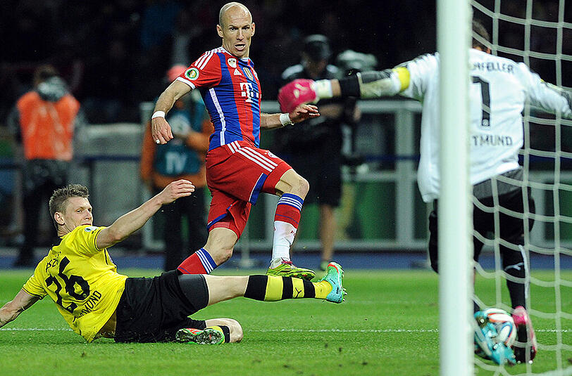 Arjen Robben erzielte im Pokalfinale gegen Dortmund das 1:0 in der Verlängerung beim 2:0-Sieg der Bayern.