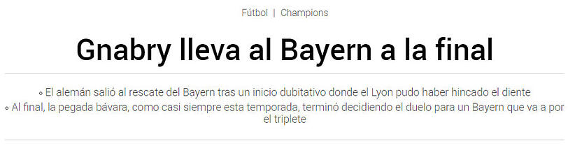 "Gnabry trägt Bayern ins Finale", schreibt die spanische "Sport".