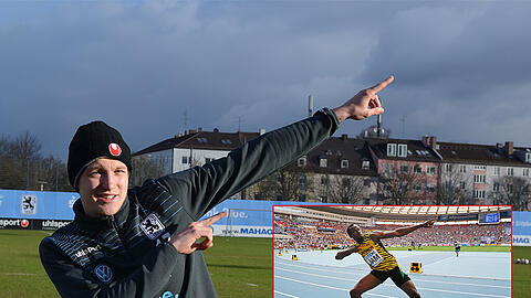 Vorbild Usain Bolt: Der pfeilschnelle Löwe Jannik Bandowski und der Sprint-König aus Jamaika.