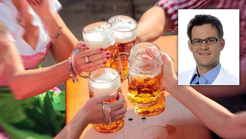 Rund sechs Millionen Besucher wie diese hier kommen jedes Jahr auf die Wiesn – und trinken zusammen rund sieben Millionen Maß Bier. Ganz ungefährlich ist das nicht, sagt Dr. Moritz Sinner, Kardiologe (38) am LMU-Klinikum Großhadern. Gemeinsam mit seinem Kollegen Dr. Stefan Brunner hat er die Wiesn-Studie geleitet. Rund sechs Millionen Besucher wie diese hier kommen jedes Jahr auf die Wiesn – und trinken zusammen rund sieben Millionen Maß Bier. Ganz ungefährlich ist das nicht, sagt Dr. Moritz Sinner, Kardiologe (38) am LMU-Klinikum Großhadern. Gemeinsam mit seinem Kollegen Dr. Stefan Brunner hat er die Wiesn-Studie geleitet.