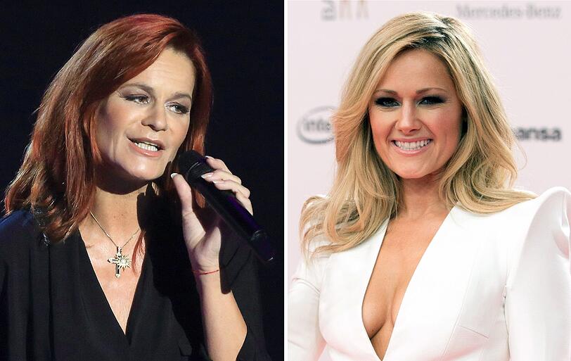 Schlag(er)abtausch beim Echo 2014: Die Sängerinnen Andrea Berg (l) und Helene Fischer