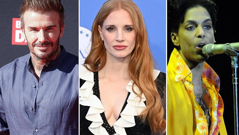 Stars wie David Beckham, Jessica Chastain und der verstorbene Prince (v.l.n.r.) werden mit einem Stern auf dem Hollywood Walk of Fame geehrt.