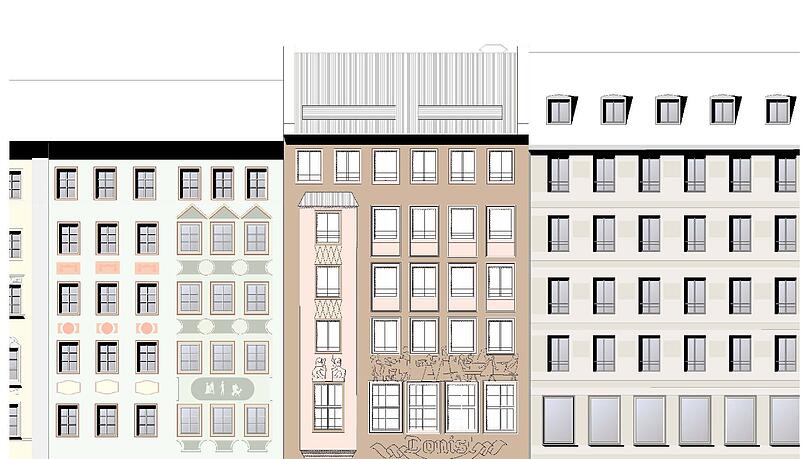 Donisl: Die Traditionswirtschaft in der Weinstraße 1 ist bereits entkernt und wird derzeit noch renoviert. Die Fassade soll behutsam in die Umgebung integriert werden, ein Laubenhof soll „den Stadtraum in den Innenraum des Gebäudes erweitern. Donisl: Die Traditionswirtschaft in der Weinstraße 1 ist bereits entkernt und wird derzeit noch renoviert. Die Fassade soll behutsam in die Umgebung integriert werden, ein Laubenhof soll „den Stadtraum in den Innenraum des Gebäudes erweitern.