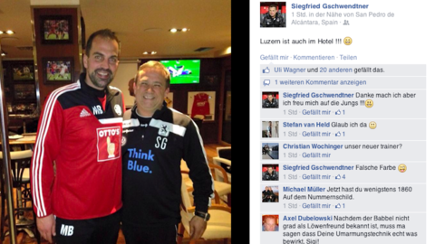 Sigi Gschwendtner trifft Luzern-Coach Markus Babbel (li.) im Mannschaftshotel der Löwen in Marbella.