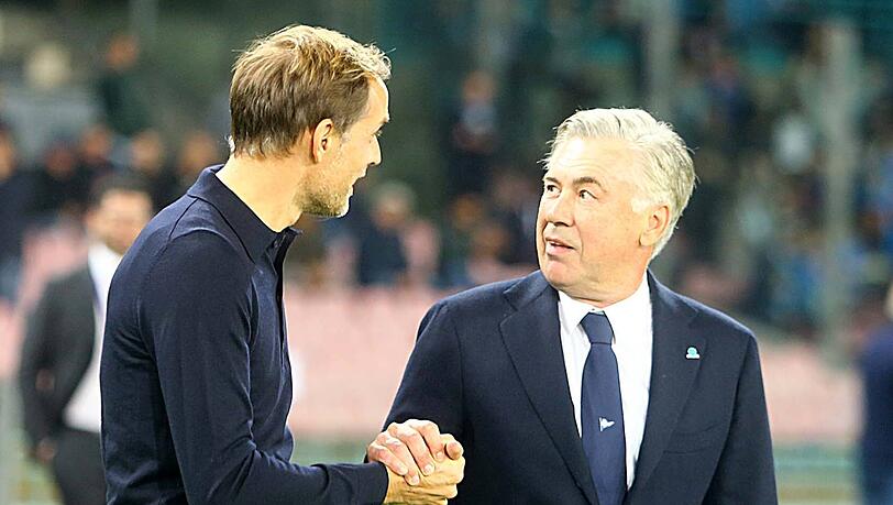 Thomas Tuchel (l.) mit Carlo Ancelotti im Sommer November 2018 beim Champions-League-Spiel SSC Neapel gegen Paris Saint-Germain. Thomas Tuchel (l.) mit Carlo Ancelotti im Sommer November 2018 beim Champions-League-Spiel SSC Neapel gegen Paris Saint-Germain.