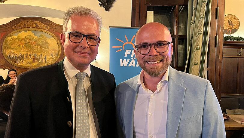 Freie-Wähler-Vorsitz Florian Streibl und Digitalminister Fabian Mehring bei der FW-Wahlparty
