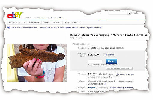 Rostiges Metall in den Händen eines Mädchens. So wird der Splitter im Internet feilgeboten.