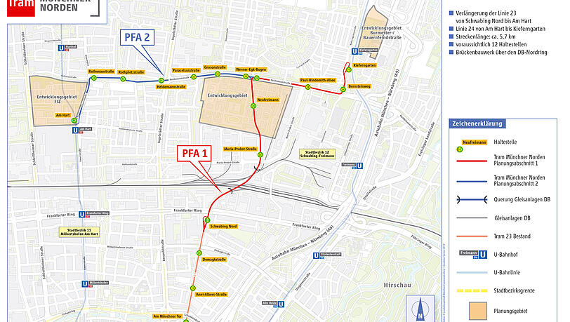 Für den ersten Planfeststellungsabschnitt der Tram Münchner Norden, die Verlängerung der Tram 23 von Schwabing Nord bis zum Kieferngarten besteht Baurecht. Der eigentliche Bau beginnt im Herbst.