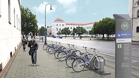 Eine Visualisierung der Münchner Stadtwerke zeigt, wie die MVG-Radstationen aussehen. (Hier an der Universität)