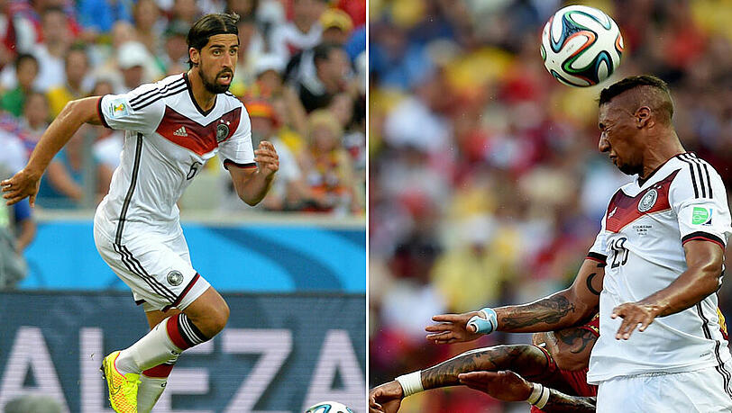 Die deutsche Nationalmannschaft kann für das letzte WM-Gruppenspiel am Donnerstag in Recife mit den zuletzt angeschlagenen Profis Sami Khedira (links) und Jérôme Boateng planen. Die deutsche Nationalmannschaft kann für das letzte WM-Gruppenspiel am Donnerstag in Recife mit den zuletzt angeschlagenen Profis Sami Khedira (links) und Jérôme Boateng planen.