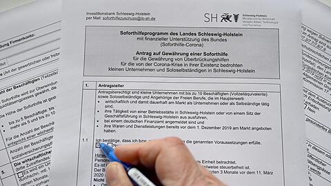 Ein Antrag auf Gewährung einer Soforthilfe wird ausgefüllt - hier in Schleswig-Holstein.
