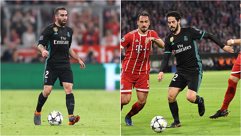 Fallen möglicherweise gegen den FC Bayern aus: Dani Carvajal (l.) und Isco von Real Madrid.