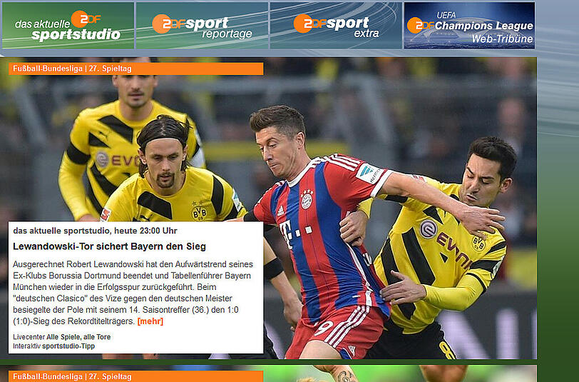 Beim ZDF wird auch Lewandowksi für sein Tor gewürdigt.