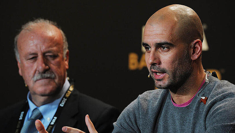 Vincente del Bosque (l.) bringt Pep Guardiola als sein Nachfolger ins Spiel.