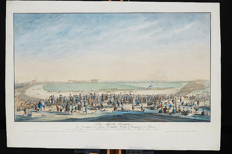 "Das Pferderennen bei der Hochzeit von Kronprinz Ludwig" von Wilhelm von Kobell aus dem Jahr 1811.