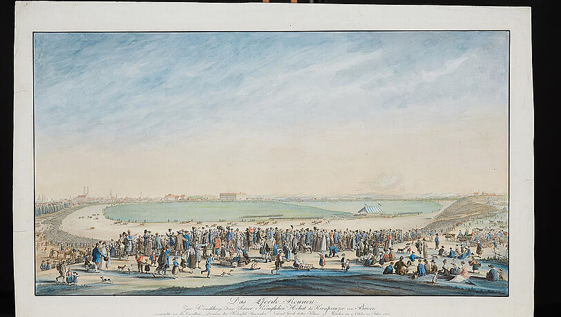 "Das Pferderennen bei der Hochzeit von Kronprinz Ludwig" von Wilhelm von Kobell aus dem Jahr 1811. "Das Pferderennen bei der Hochzeit von Kronprinz Ludwig" von Wilhelm von Kobell aus dem Jahr 1811.