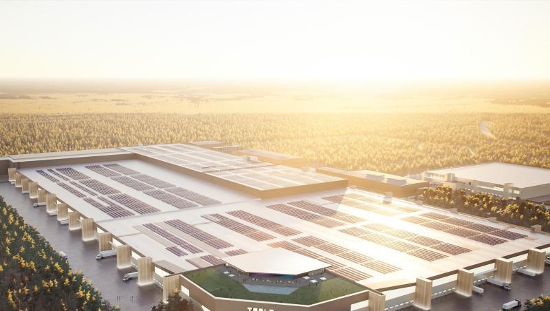 Das von Tesla zur Verfügung gestellte Handout zeigt eine graphische Darstellung der Tesla Gigafactory Berlin in Grünheide. Das von Tesla zur Verfügung gestellte Handout zeigt eine graphische Darstellung der Tesla Gigafactory Berlin in Grünheide.