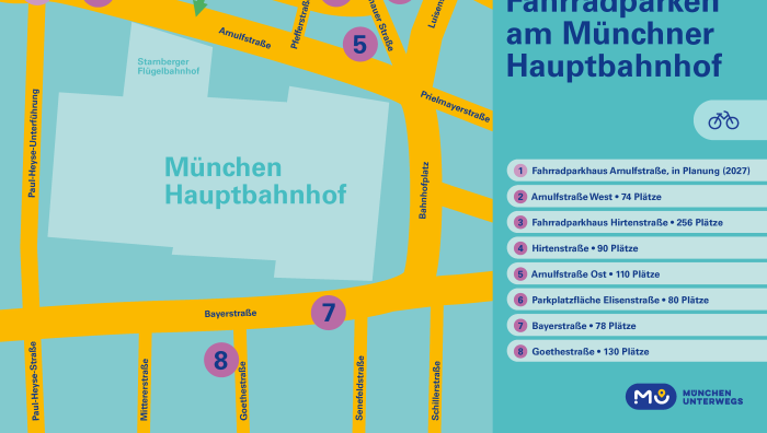 W&auml;hrend der Bauzeit sind rund um den Hauptbahnhof an diesen Standorten Fahrradstellpl&auml;tze zu finden.