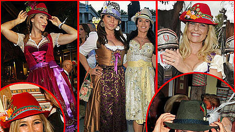 Das Must-Have bei den Promis auf der Wiesn: Der kunterbunte Trachtenhut. Caroline Beil, Simone Thomalla, Christine Neubauer und Isabella Müller-Reinhardt (oben v.l.) machen's vor. Sogar Bayern-Star Franck Ribéry macht den Trend mit.