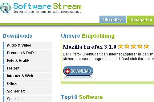 Ausschnitt der Startseite von Software-Stream.de