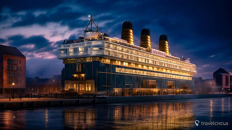 Ob es Unglück bringt, wenn man sich in ein Hotel einquartiert, das der gesunkenen Titanic gleicht? Nun ja, es ist eh nur eine Vision bislang. Das Elbtraum in Hamburg hätte für die Künstliche Intelligenz auch die legendäre große Treppe.