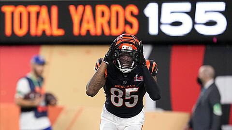 Tee Higgins, Wide Receiver der Cincinnati Bengals, jubelt &uuml;ber seinen Touchdown.