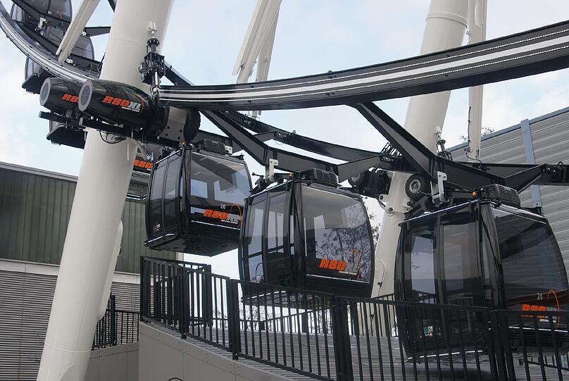 Wie ein Skilift &ndash; bloß geht&rsquo;s im Kreis herum: Die Gondeln werden von einem Schweizer Liftbauer geliefert &ndash; Klimatisierung und Rauchmelder inklusive.