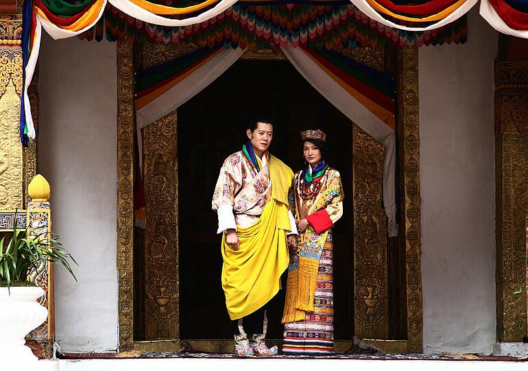 Farbenfrohe Hochzeit in Bhutan: Die Bilder