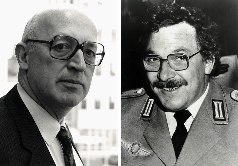 Der Siemens-Manager Karl Heinz Beckurts (l) und sein Fahrer Eckhard Groppler (undatierte Archivbilder, Kombo) wurden am 9. Juli 1986 durch ein Sprengstoff-Attentat der Roten Armee Fraktion (RAF) in München getötet.