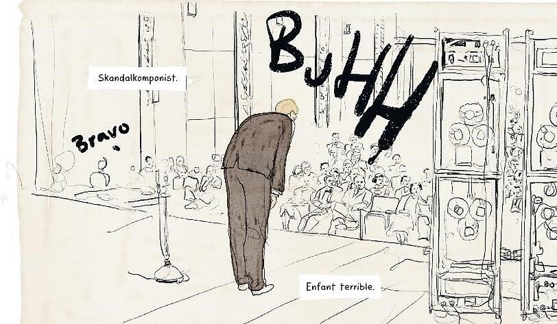 Die Buhs schnellen dem jungen Karlheinz Stockhausen entgegen.