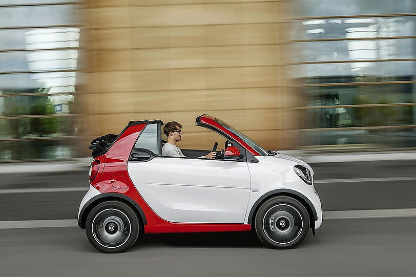Frischluft-Vergnügen auf 2,70 Länge: das Smart Cabrio kommt im frostigen Februar 2016 zu den Händlern.