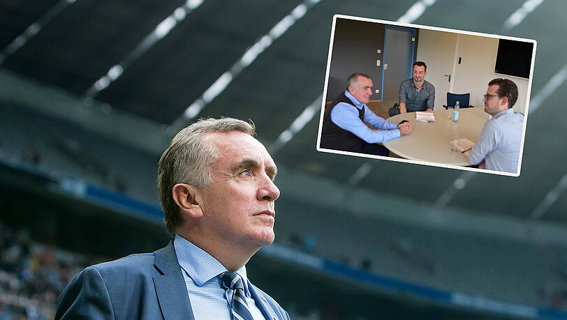 Besitzt auch einen Vertrag für die 3. Liga: Ian Ayre, der aus Liverpool stammt und seit April an der Grünwalder Straße das Sagen hat. Das kleine Bild zeigt den 54-Jährigen mit den AZ-Reportern Matthias Eicher (M.) und Christoph Landsgesell Besitzt auch einen Vertrag für die 3. Liga: Ian Ayre, der aus Liverpool stammt und seit April an der Grünwalder Straße das Sagen hat. Das kleine Bild zeigt den 54-Jährigen mit den AZ-Reportern Matthias Eicher (M.) und Christoph Landsgesell