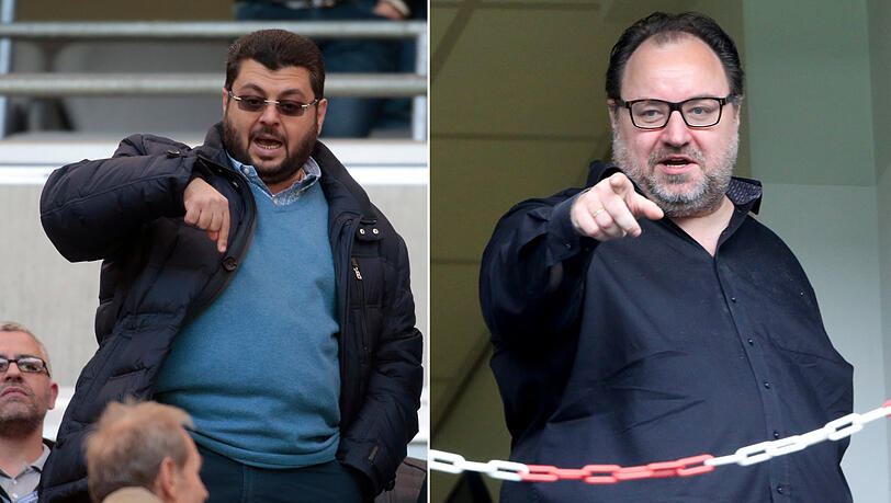 Das Investoren Duell: Löwe Hasan Ismaik (l.) und KFC-Geldgeber und -Präsident Michail Ponomarew. Das Investoren Duell: Löwe Hasan Ismaik (l.) und KFC-Geldgeber und -Präsident Michail Ponomarew.