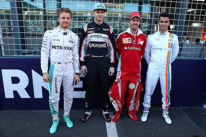 Die deutschen Fahrer in der Formel 1: Nico Rosberg, Nico Hülkenberg, Sebastian Vettel und Pascal Wehrlein (v.l.).
