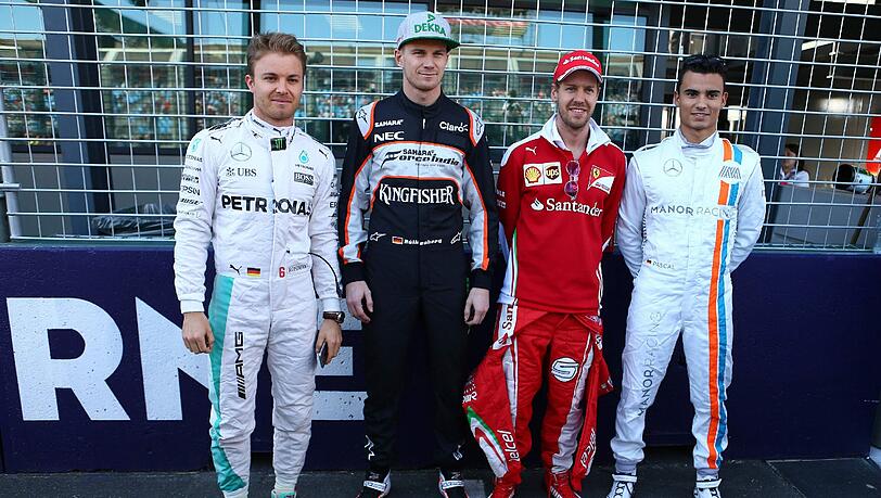 Die deutschen Fahrer in der Formel 1: Nico Rosberg, Nico Hülkenberg, Sebastian Vettel und Pascal Wehrlein (v.l.). Die deutschen Fahrer in der Formel 1: Nico Rosberg, Nico Hülkenberg, Sebastian Vettel und Pascal Wehrlein (v.l.).