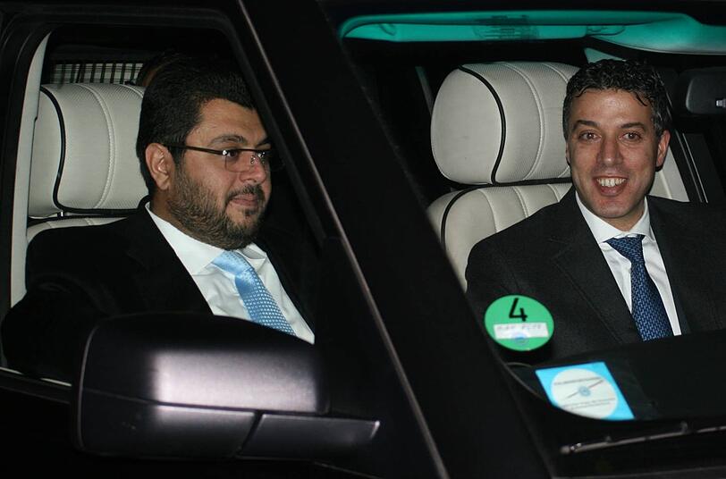Investor Hasan Ismaik (l.) und Ex-Aufsichtsrat Hamada Iraki fahren zur Aufsichtsratssitzung beim TSV 1860 vor.